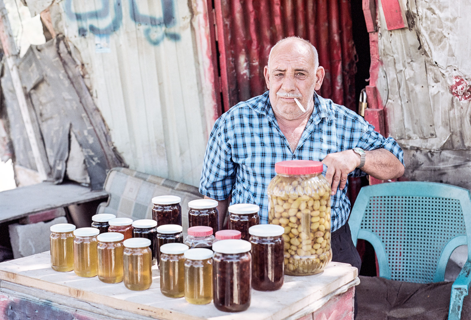 Honey salesman outside Ajloun, Jordan (2017)